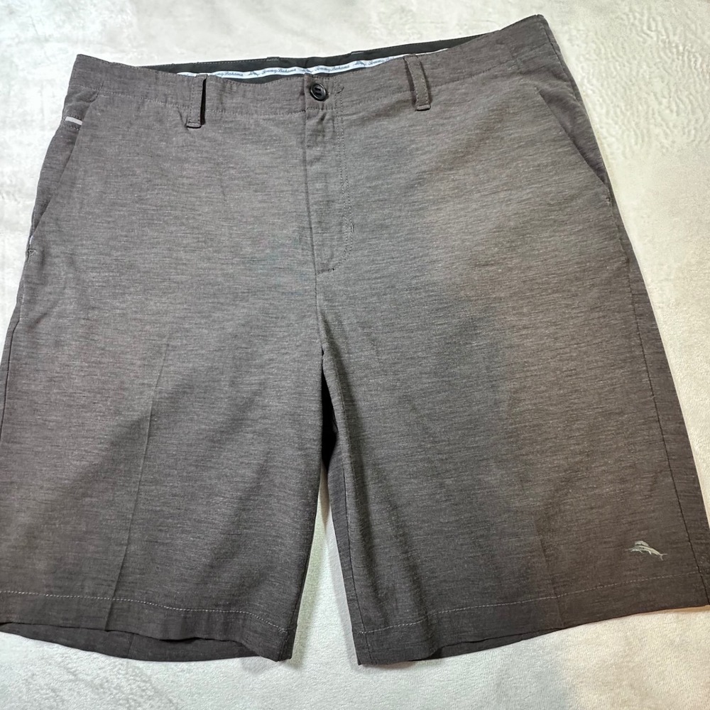 Tommy Bahama Boracay Gray Heathered Stretch Shorts Mens 38 Flat Front Marlin